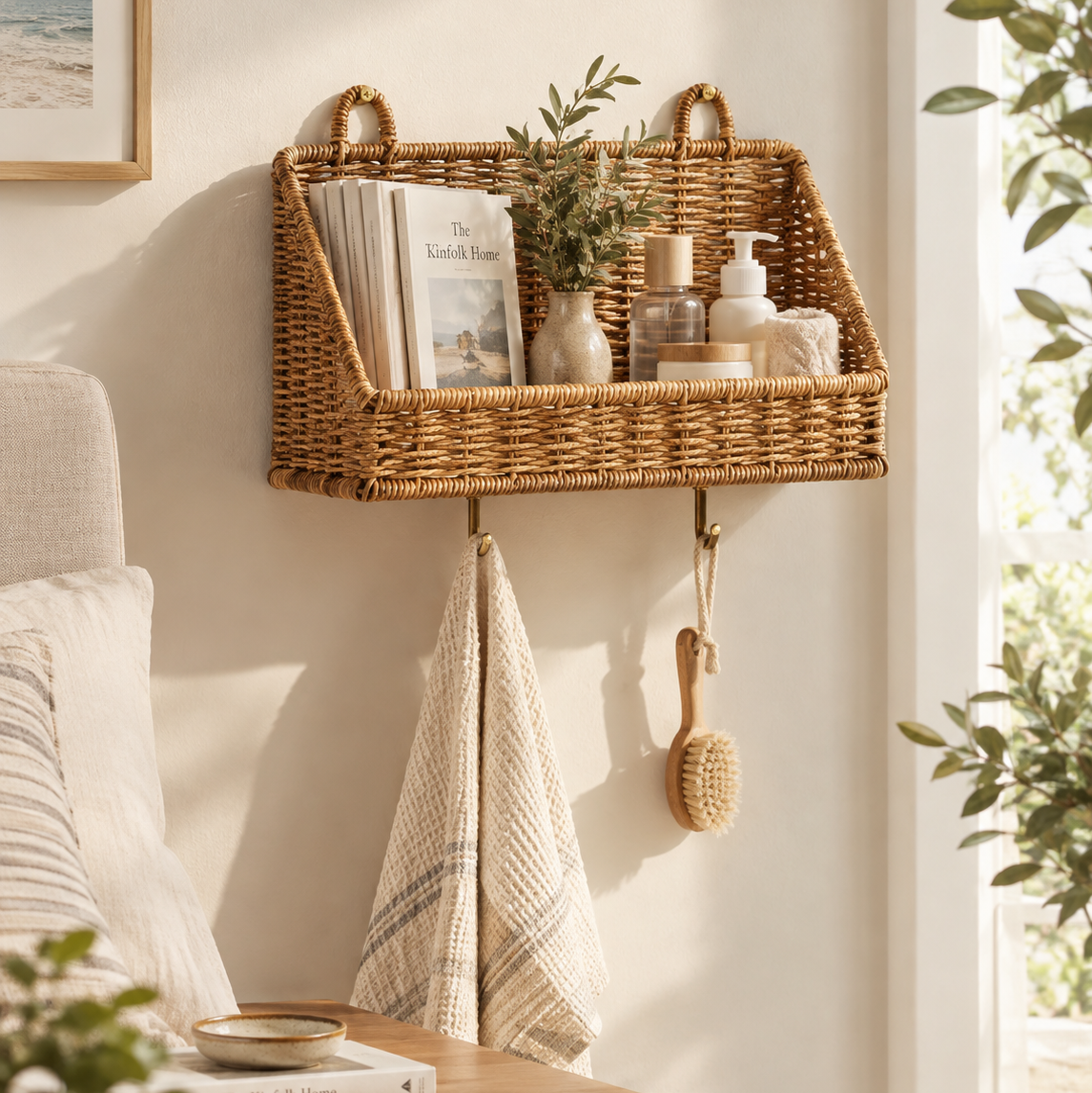 Rustic Wall-Mounted Rattan Storage Basket