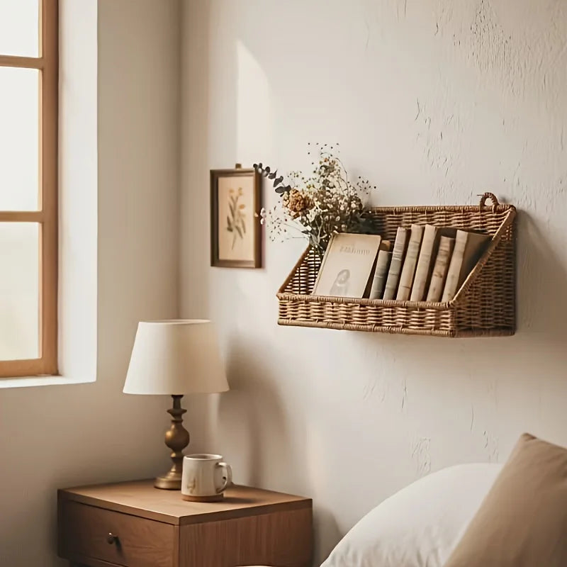 Rustic Wall-Mounted Rattan Storage Basket