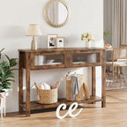 Narrow Console Table with Glass-Front Drawers