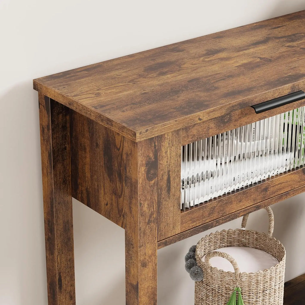 Narrow Console Table with Glass-Front Drawers