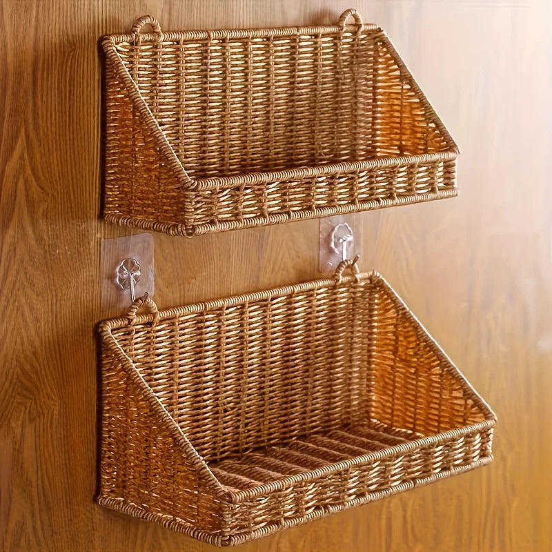 Rustic Wall-Mounted Rattan Storage Basket