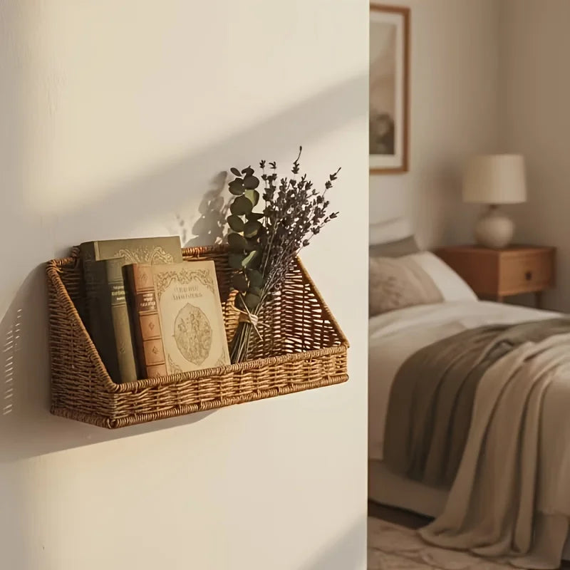 Rustic Wall-Mounted Rattan Storage Basket