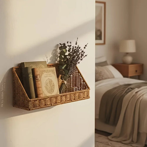 Rustic Wall-Mounted Rattan Storage Basket